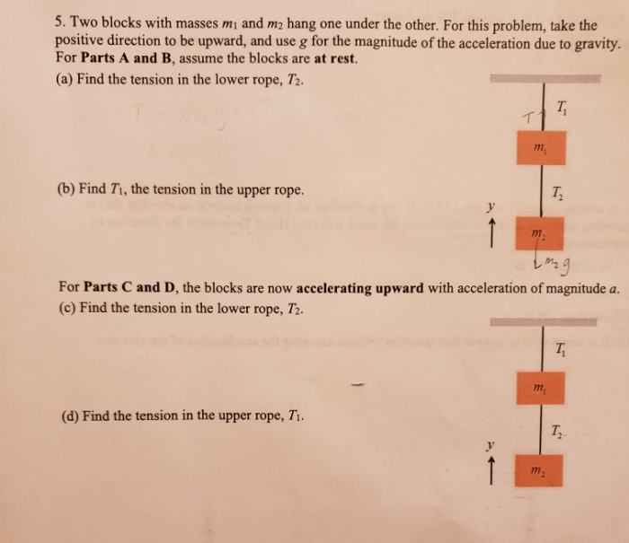 Find t2 the tension in the lower rope