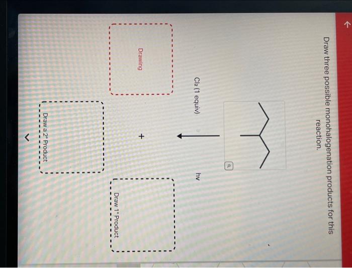 Draw three possible monohalogenation products for this reaction